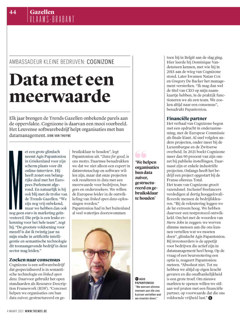 page of the article about cognizone in the trends magazine