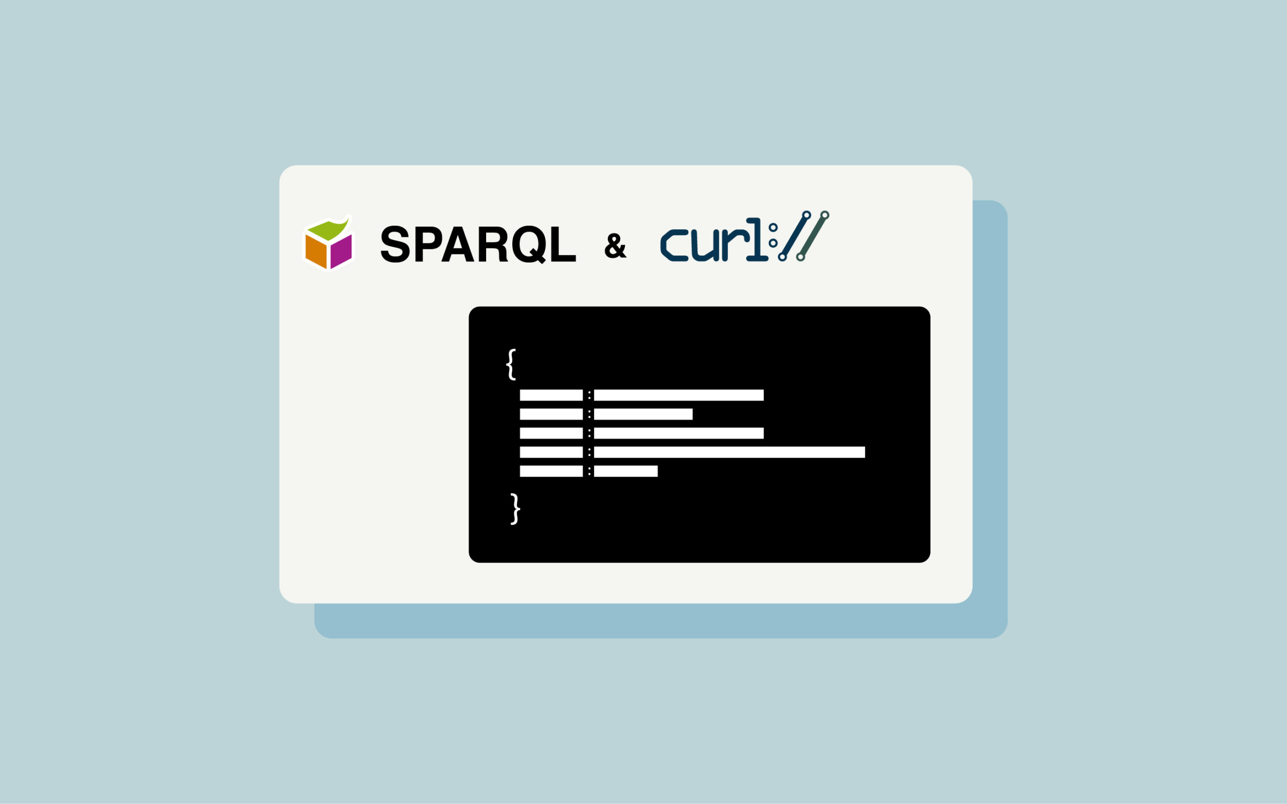 graphic of a grey card on a blue background containing the "SPARQL" logo next to the "Curl" logo, with underneath, a black box illustrating an open code window
